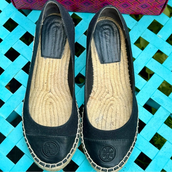 Tory Burch Color-Block Espadrille Wedge Perfect Black Size 8 - Picture 3 of 13